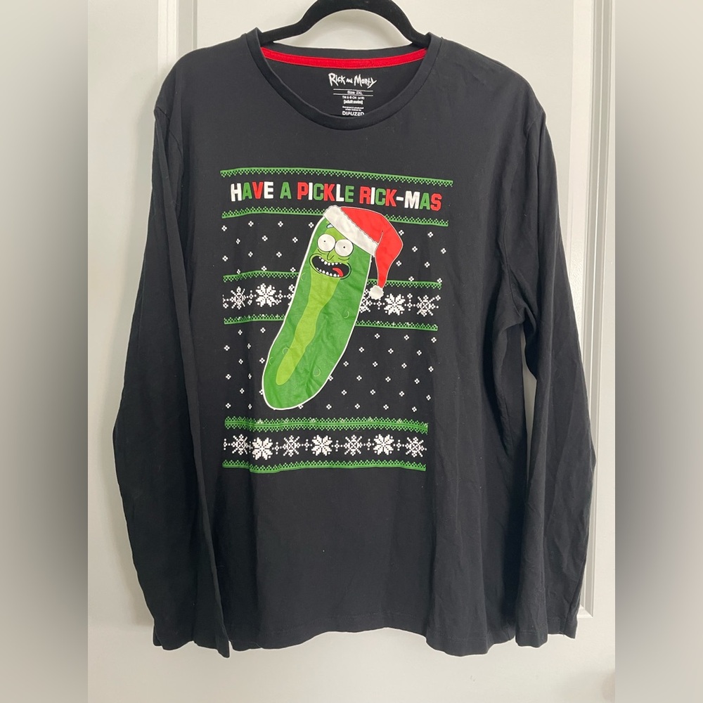 Rick and Morty Pickle Rick Christmas Long Sleeve Tee Mens XXL Black Cotton Funny - Picture 2 of 16
